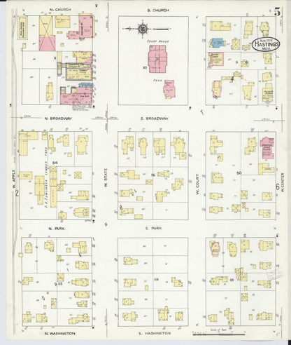 Sanborn Fire Insurance Map from Hastings, Barry County, Michigan (1909), Sheet #0005 - Historic Sanborn Fire Insurance Map Print, vintage old map wall art, antique decor, genealogy gift, Michigan Michigan map