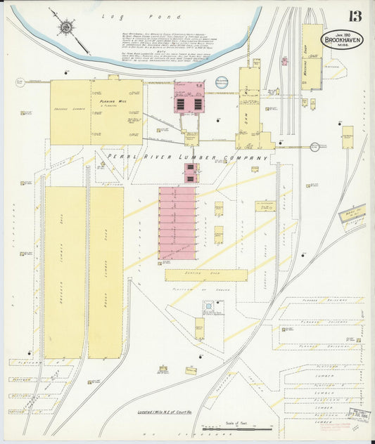 Sanborn Fire Insurance Map from Brookhaven, Lincoln County, Mississippi (1910), Sheet #0013 - Historic Sanborn Fire Insurance Map Print, vintage old map wall art, antique decor, genealogy gift, Mississippi Mississippi map