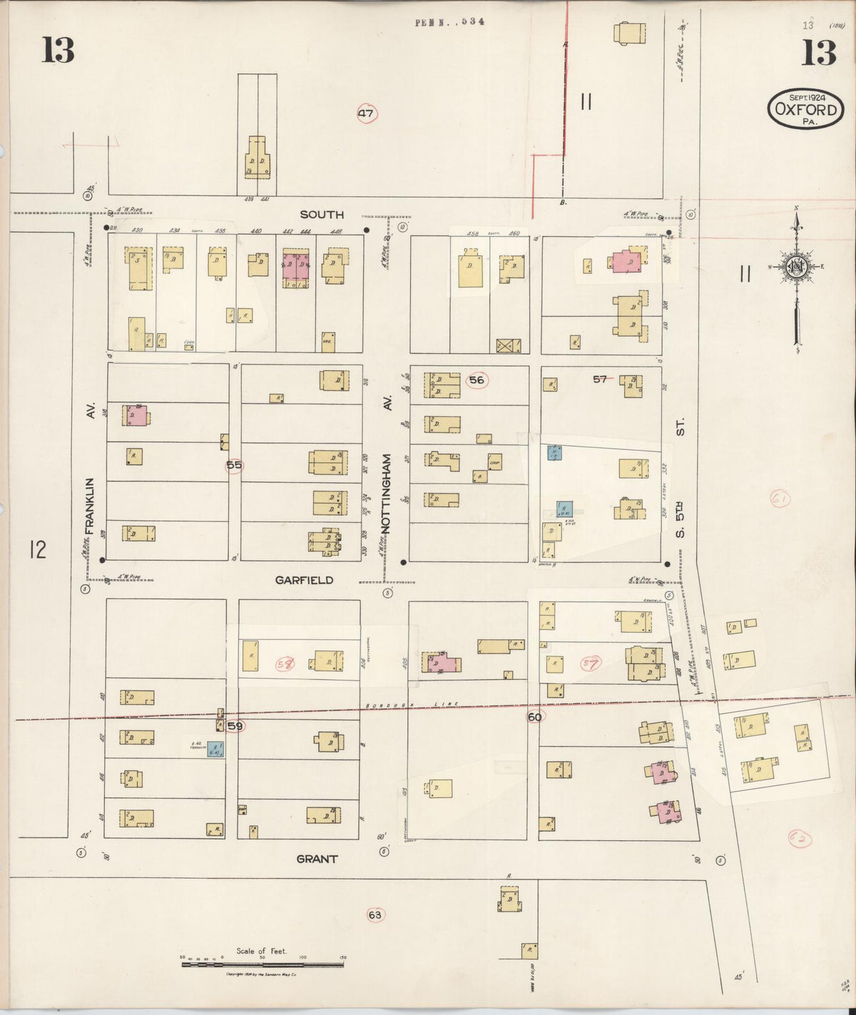 Sanborn Fire Insurance Map from Oxford, Chester County, Pennsylvania (1940), Sheet #0013 - Historic Sanborn Fire Insurance Map Print, vintage old map wall art, antique decor, genealogy gift, Pennsylvania Pennsylvania map