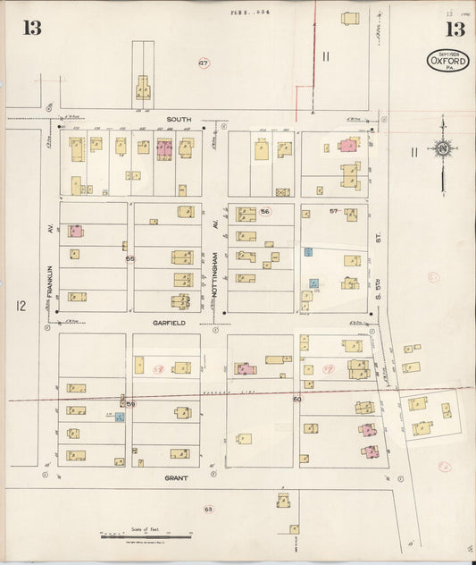 Sanborn Fire Insurance Map from Oxford, Chester County, Pennsylvania (1940), Sheet #0013 - Historic Sanborn Fire Insurance Map Print, vintage old map wall art, antique decor, genealogy gift, Pennsylvania Pennsylvania map