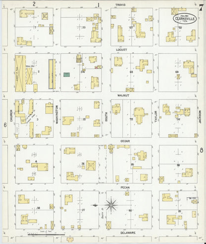 Sanborn Fire Insurance Map from Clarksville, Red River County, Texas (1901), Sheet #0007 - Complete Map Set gallery image, historic Sanborn map, vintage wall art, Texas Texas