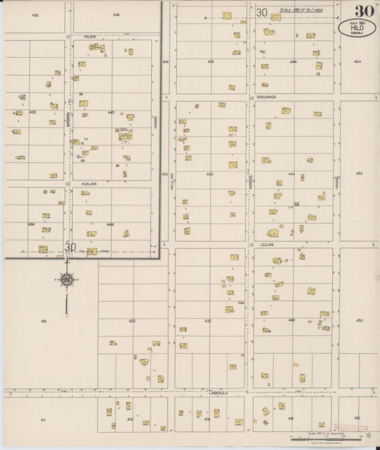 Sanborn Fire Insurance Map from Hilo, Hawaii County, Hawaii (1921), Sheet #0030 - Historic Sanborn Fire Insurance Map Print, vintage old map wall art