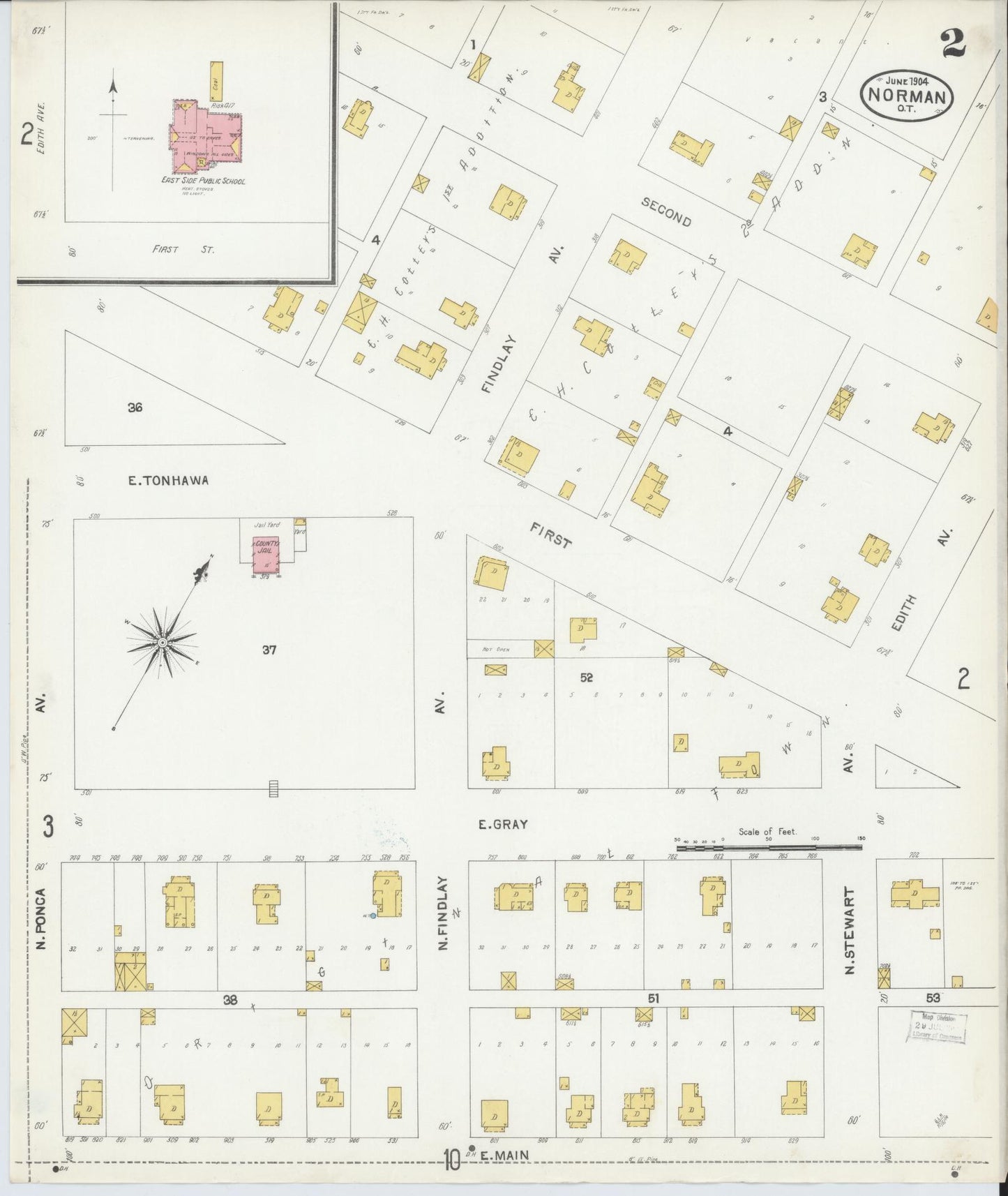 Sanborn Fire Insurance Map from Norman, Cleveland County, Oklahoma (1904), Sheet #0002 - Complete Map Set gallery image, historic Sanborn map, vintage wall art, Oklahoma Oklahoma