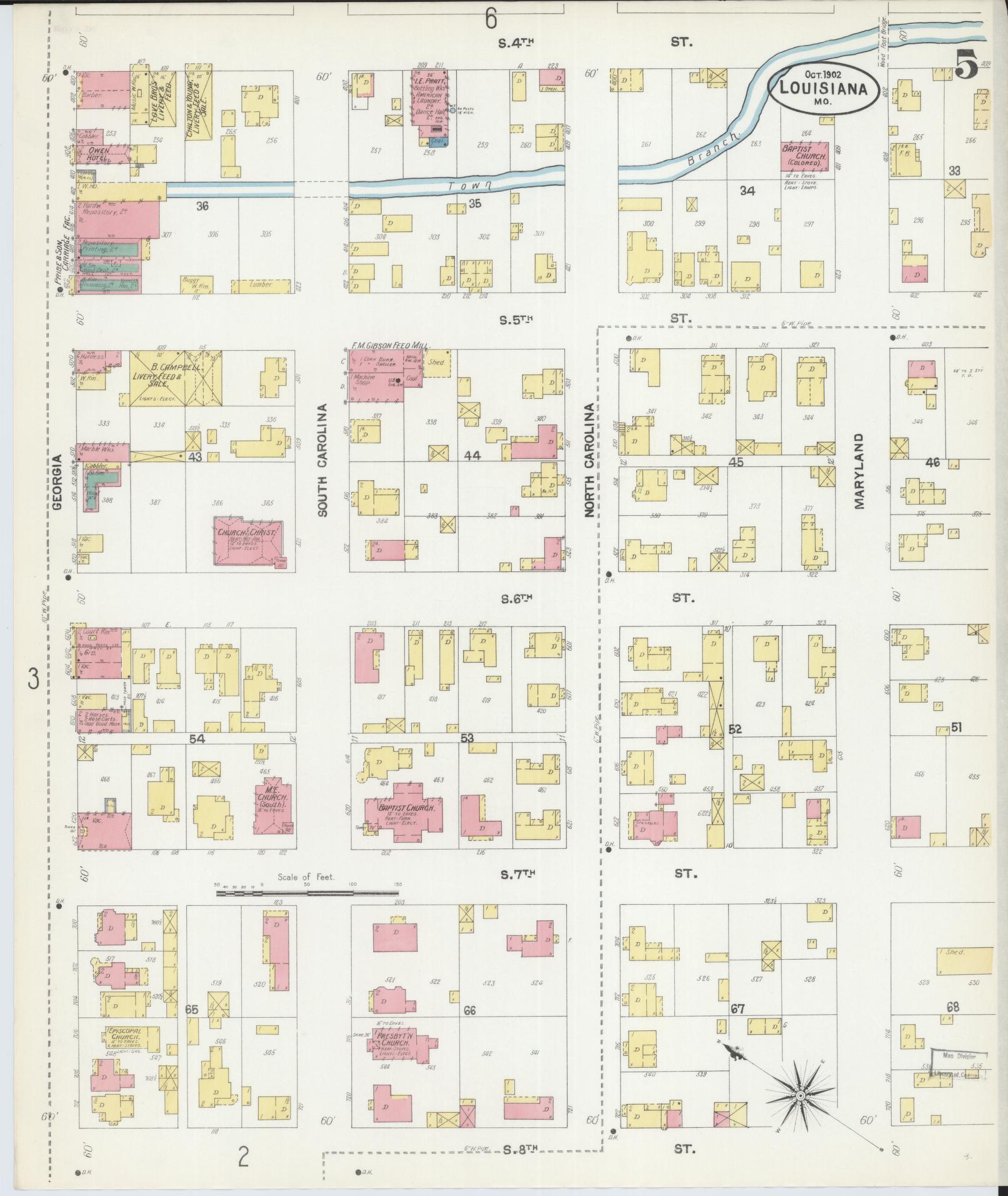 Sanborn Fire Insurance Map from Louisiana, Pike County, Missouri (1902), Sheet #0005 - Historic Sanborn Fire Insurance Map Print, vintage old map wall art, antique decor, genealogy gift, Missouri Missouri map