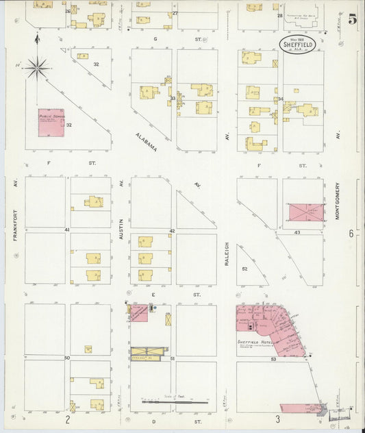 Sanborn Fire Insurance Map from Sheffield, Colbert County, Alabama (1908), Sheet #0005 - Historic Sanborn Fire Insurance Map Print, vintage old map wall art, antique decor, genealogy gift, Alabama Alabama map