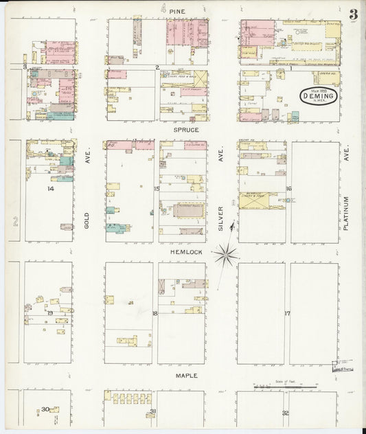 Sanborn Fire Insurance Map from Deming, Luna County, New Mexico (1893), Sheet #0003 - Historic Sanborn Fire Insurance Map Print, vintage old map wall art, antique decor, genealogy gift, New Mexico New Mexico map