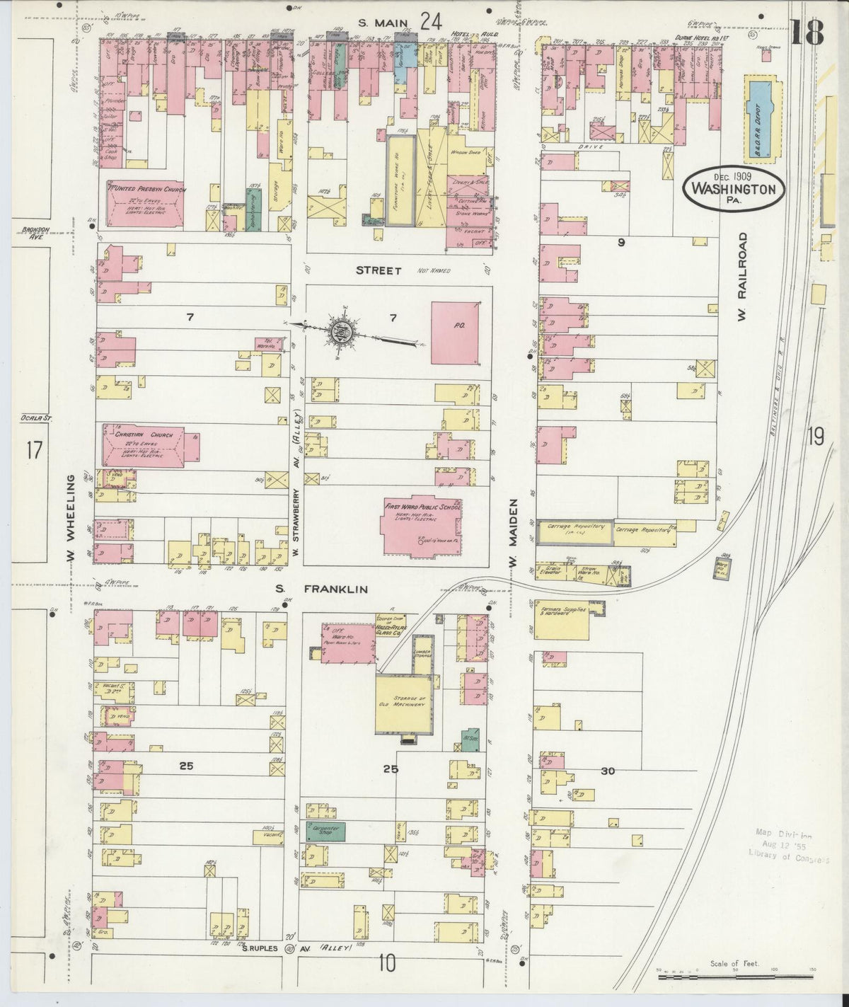 Sanborn Fire Insurance Map from Washington, Washington County, Pennsylvania (1909), Sheet #0018 - Historic Sanborn Fire Insurance Map Print, vintage old map wall art, antique decor, genealogy gift, Pennsylvania Pennsylvania map