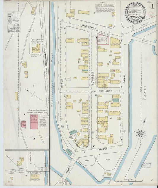 Sanborn Fire Insurance Map from Rumford Falls, Oxford County, Maine (1894), Sheet #0001 - Historic Sanborn Fire Insurance Map Print, vintage old map wall art, antique decor, genealogy gift, Maine Maine map
