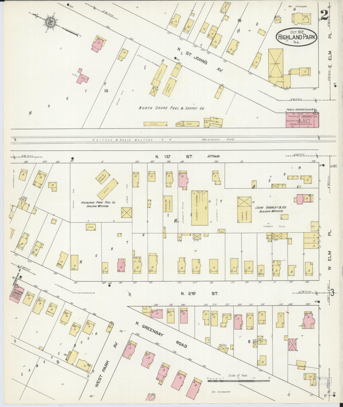 Sanborn Fire Insurance Map from Highland Park, Lake County, Illinois (1912), Sheet #0002 - Historic Sanborn Fire Insurance Map Print, vintage old map wall art, antique decor, genealogy gift, Illinois Illinois map