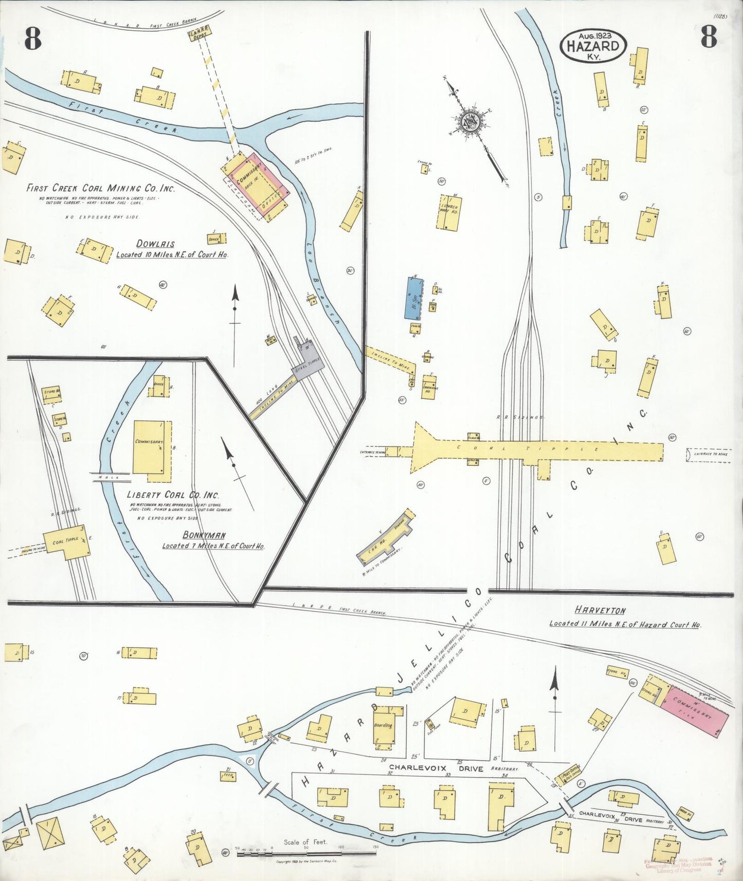 Sanborn Fire Insurance Map from Hazard, Perry County, Kentucky (1923), Sheet #0008 - Complete Map Set gallery image, historic Sanborn map, vintage wall art, Kentucky Kentucky