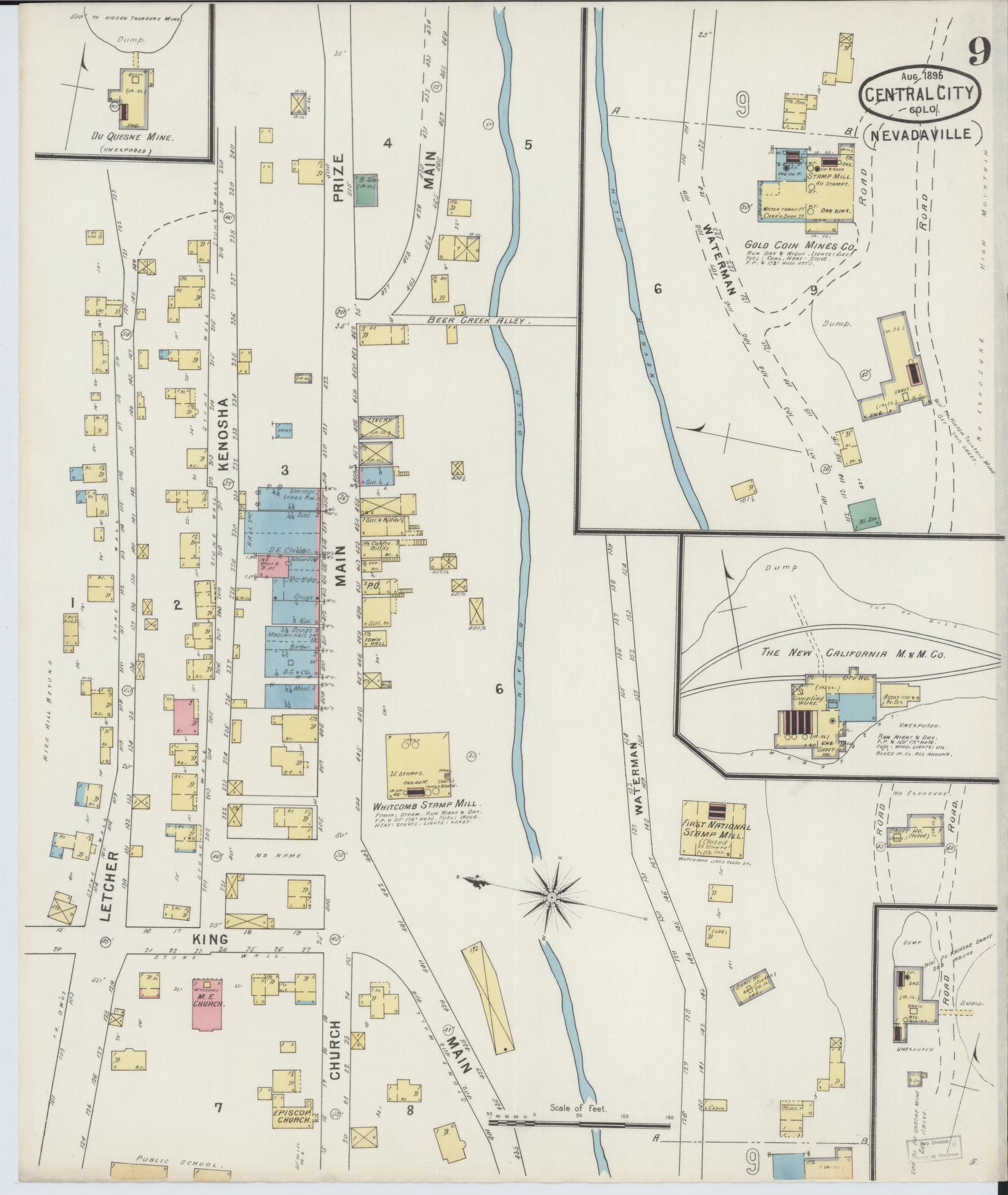 Sanborn Fire Insurance Map from Central City, Gilpin County, Colorado (1895), Sheet #0009 - Historic Sanborn Fire Insurance Map Print, vintage old map wall art, antique decor, genealogy gift, Colorado Colorado map