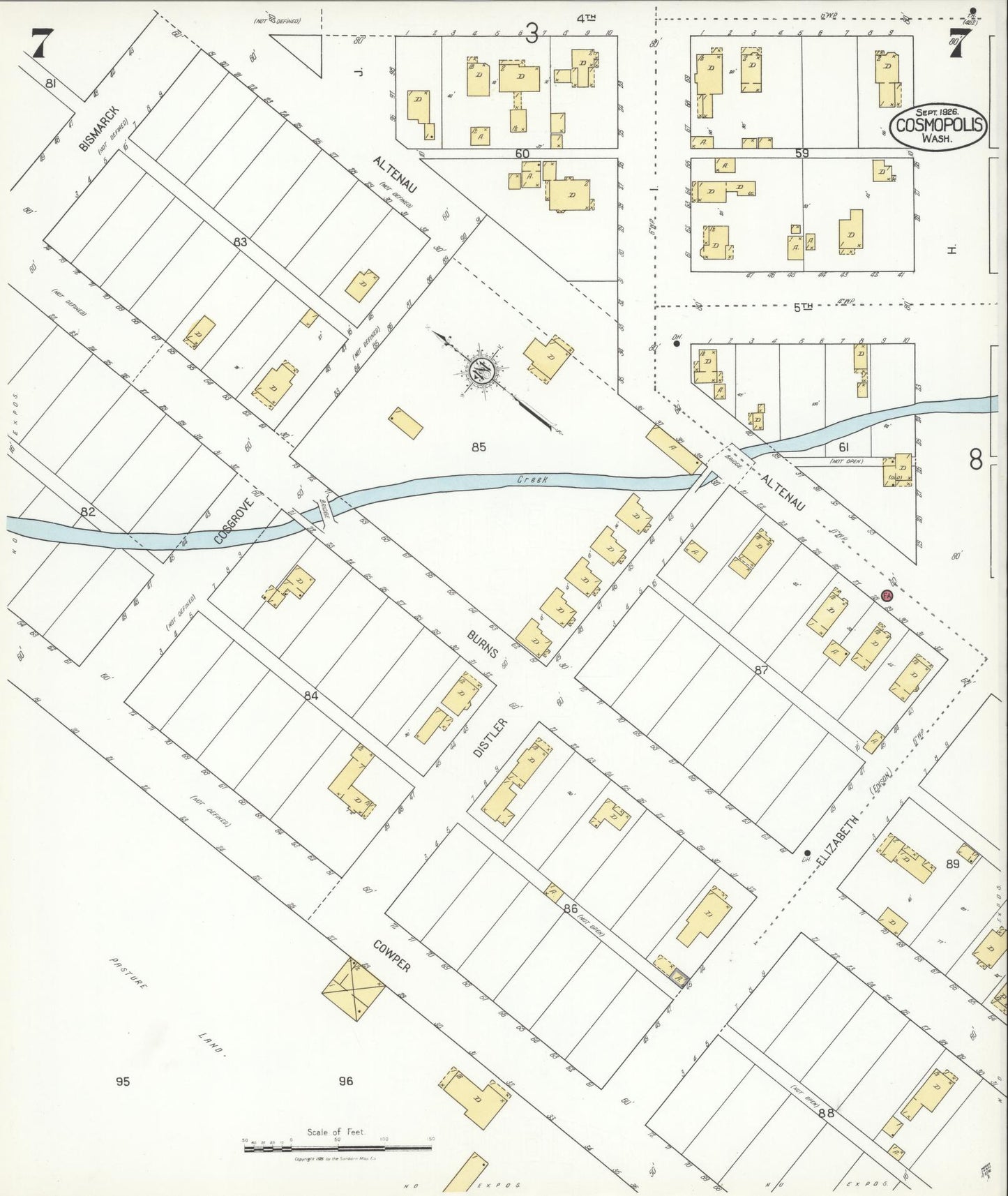 Sanborn Fire Insurance Map from Cosmopolis, Grays Harbor County, Washington (1926), Sheet #0007 - Complete Map Set gallery image, historic Sanborn map, vintage wall art, Washington Washington
