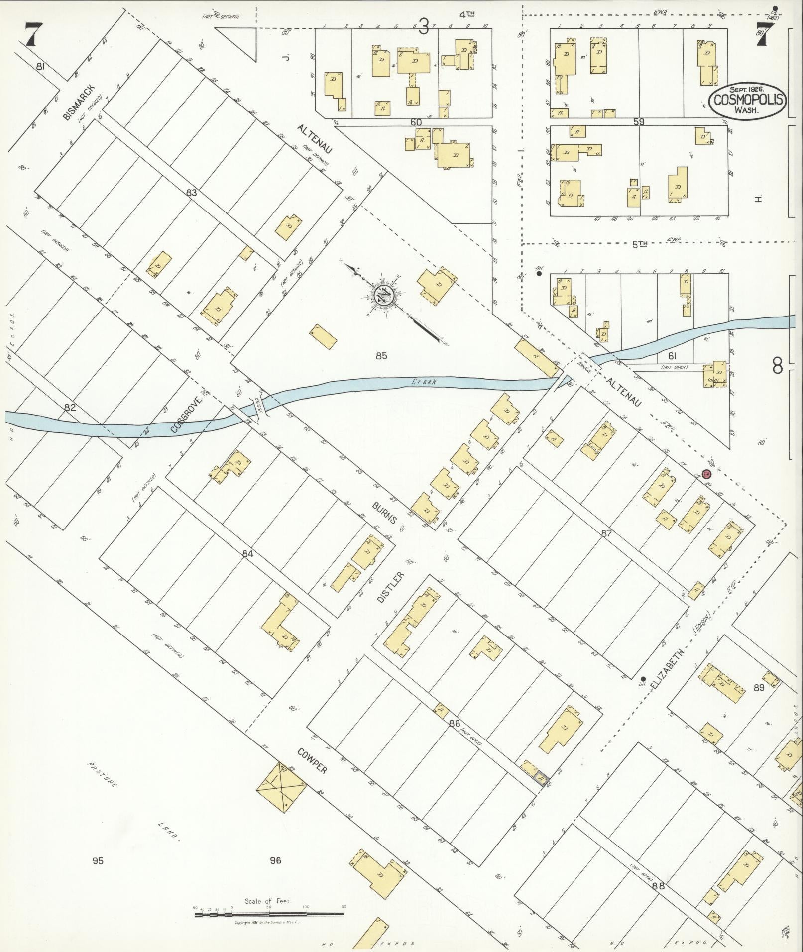 Sanborn Fire Insurance Map from Cosmopolis, Grays Harbor County, Washington (1926), Sheet #0007 - Complete Map Set gallery image, historic Sanborn map, vintage wall art, Washington Washington