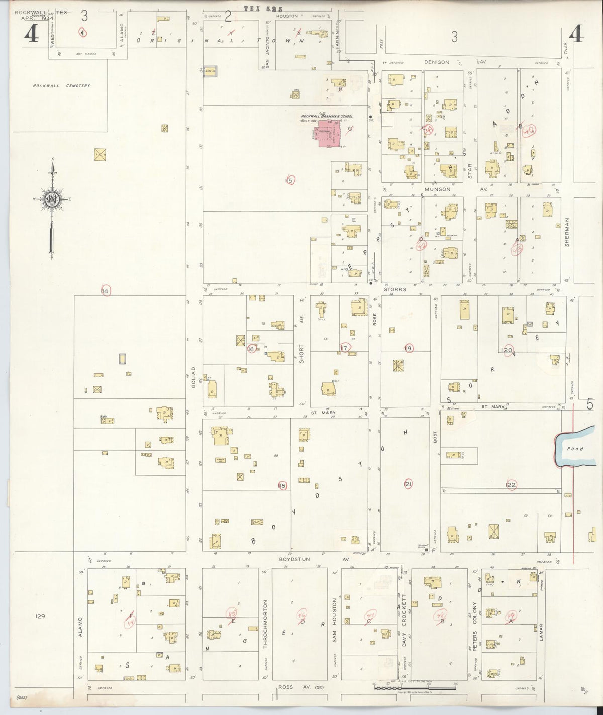 Sanborn Fire Insurance Map from Rockwall, Rockwall County, Texas (1945), Sheet #0004 - Historic Sanborn Fire Insurance Map Print, vintage old map wall art, antique decor, genealogy gift, Texas Texas map
