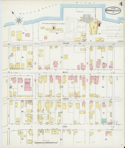 Sanborn Fire Insurance Map from Monongahela City, Washington County, Pennsylvania (1895), Sheet #0004 - Historic Sanborn Fire Insurance Map Print, vintage old map wall art, antique decor, genealogy gift, Pennsylvania Pennsylvania map