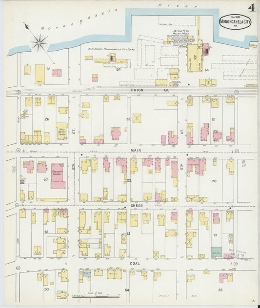 Sanborn Fire Insurance Map from Monongahela City, Washington County, Pennsylvania (1895), Sheet #0004 - Historic Sanborn Fire Insurance Map Print, vintage old map wall art, antique decor, genealogy gift, Pennsylvania Pennsylvania map