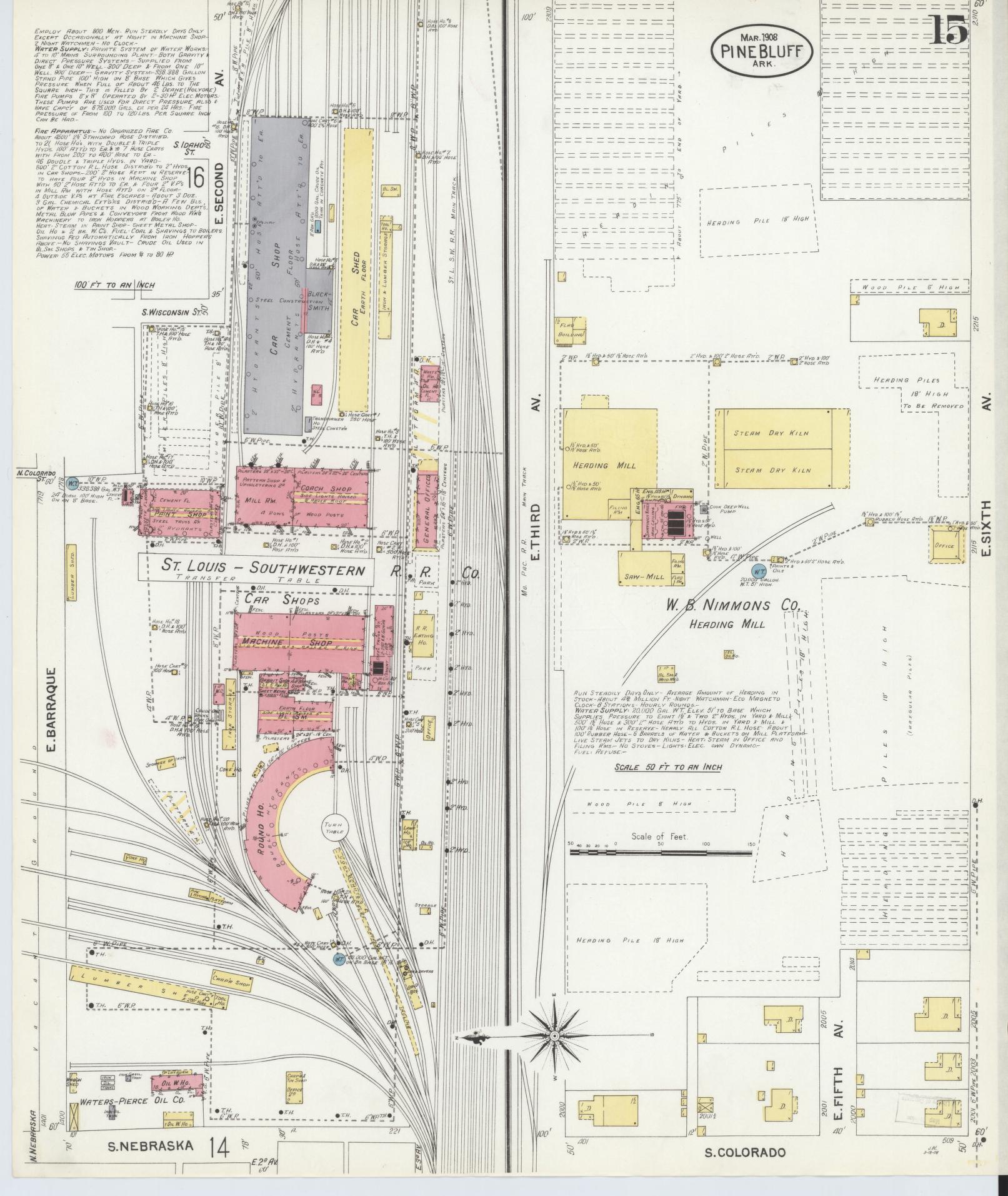 Sanborn Fire Insurance Map from Pine Bluff, Jefferson County, Arkansas (1908), Sheet #0015 - Complete Map Set gallery image, historic Sanborn map, vintage wall art, Arkansas Arkansas