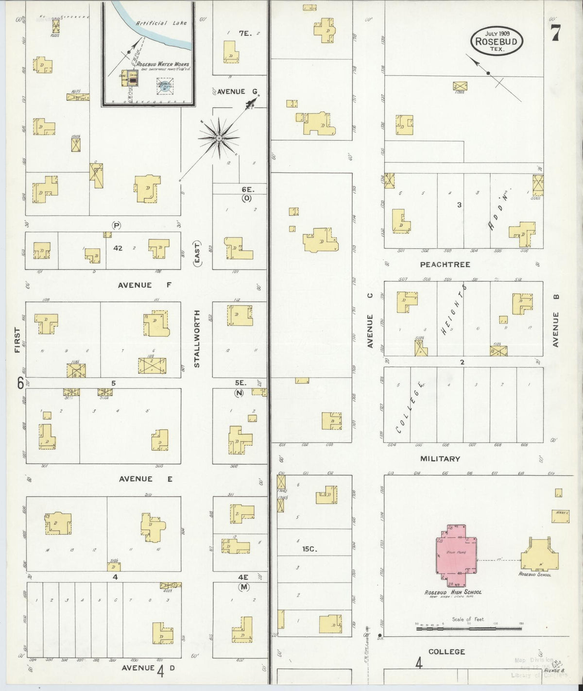 Sanborn Fire Insurance Map from Rosebud, Falls County, Texas (1909), Sheet #0007 - Complete Map Set gallery image, historic Sanborn map, vintage wall art, Texas Texas