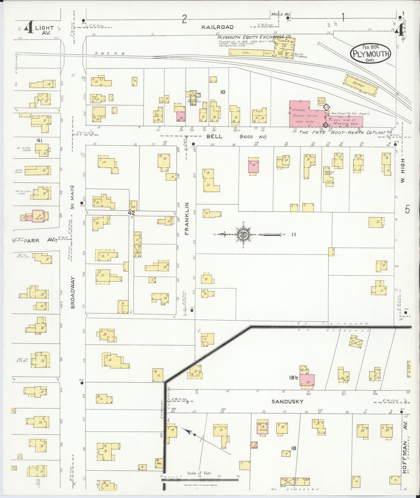 Sanborn Fire Insurance Map from Plymouth, Huron And Richland Counties, Ohio (1924), Sheet #0004 - Historic Sanborn Fire Insurance Map Print, vintage old map wall art, antique decor, genealogy gift, Ohio Ohio map