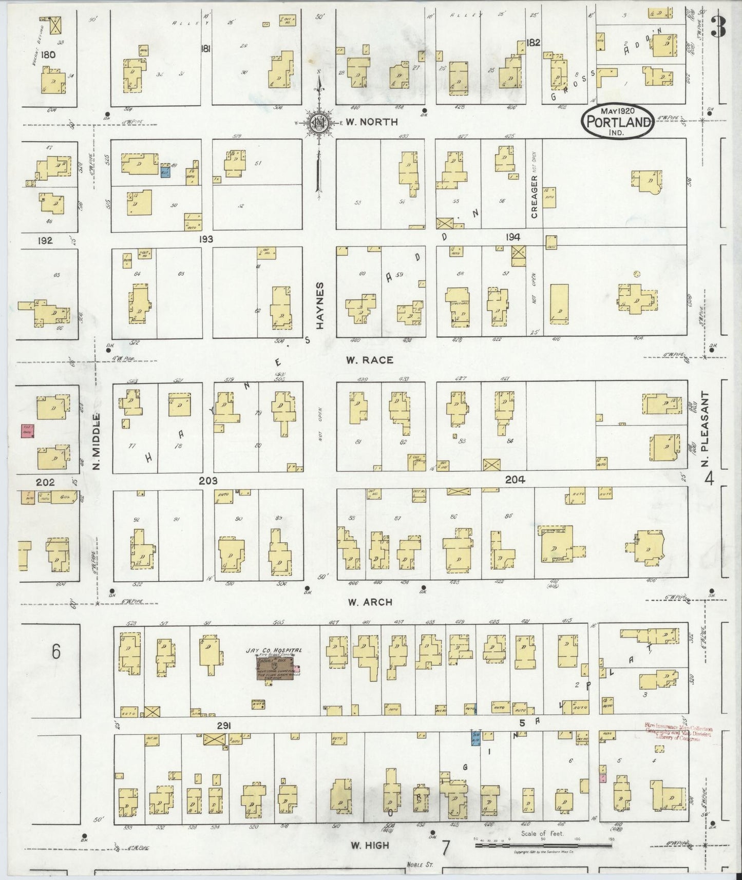 Sanborn Fire Insurance Map from Portland, Jay County, Indiana (1920), Sheet #0003 - Complete Map Set gallery image, historic Sanborn map, vintage wall art, Indiana Indiana
