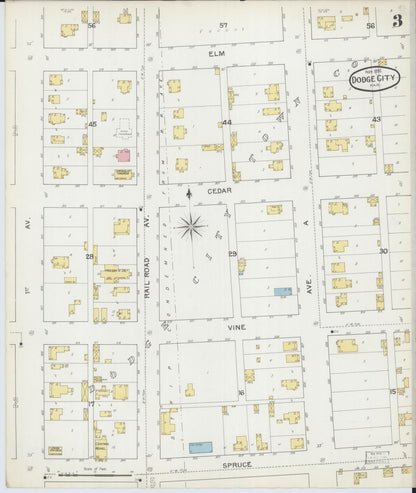 Sanborn Fire Insurance Map from Dodge City, Ford County, Kansas (1892), Sheet #0003 - Complete Map Set gallery image, historic Sanborn map, vintage wall art, Kansas Kansas