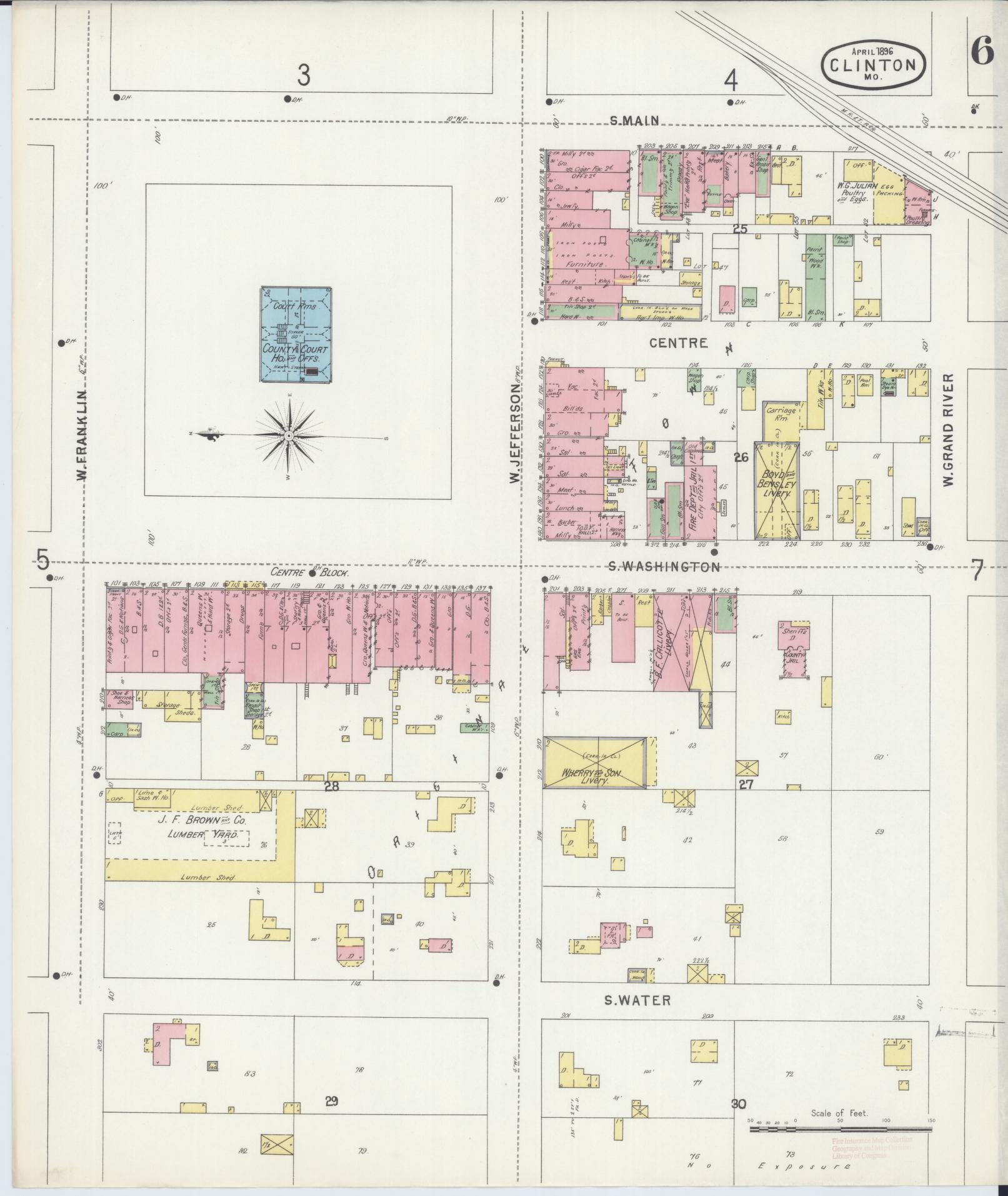 Sanborn Fire Insurance Map from Clinton, Henry County, Missouri (1896), Sheet #0006 - Complete Map Set gallery image, historic Sanborn map, vintage wall art, Missouri Missouri
