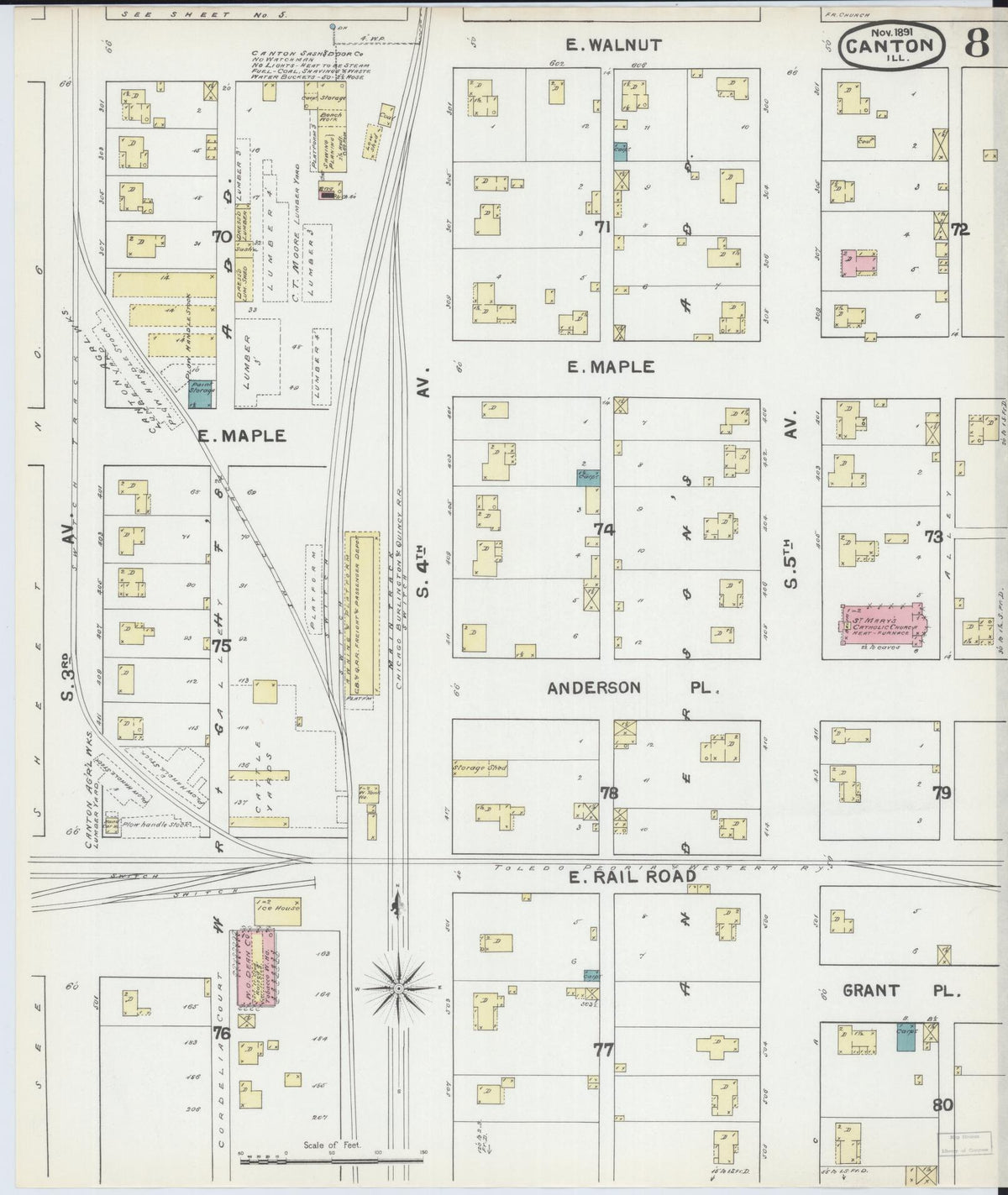 Sanborn Fire Insurance Map from Canton, Fulton County, Illinois (1891), Sheet #0008 - Complete Map Set gallery image, historic Sanborn map, vintage wall art, Illinois Illinois