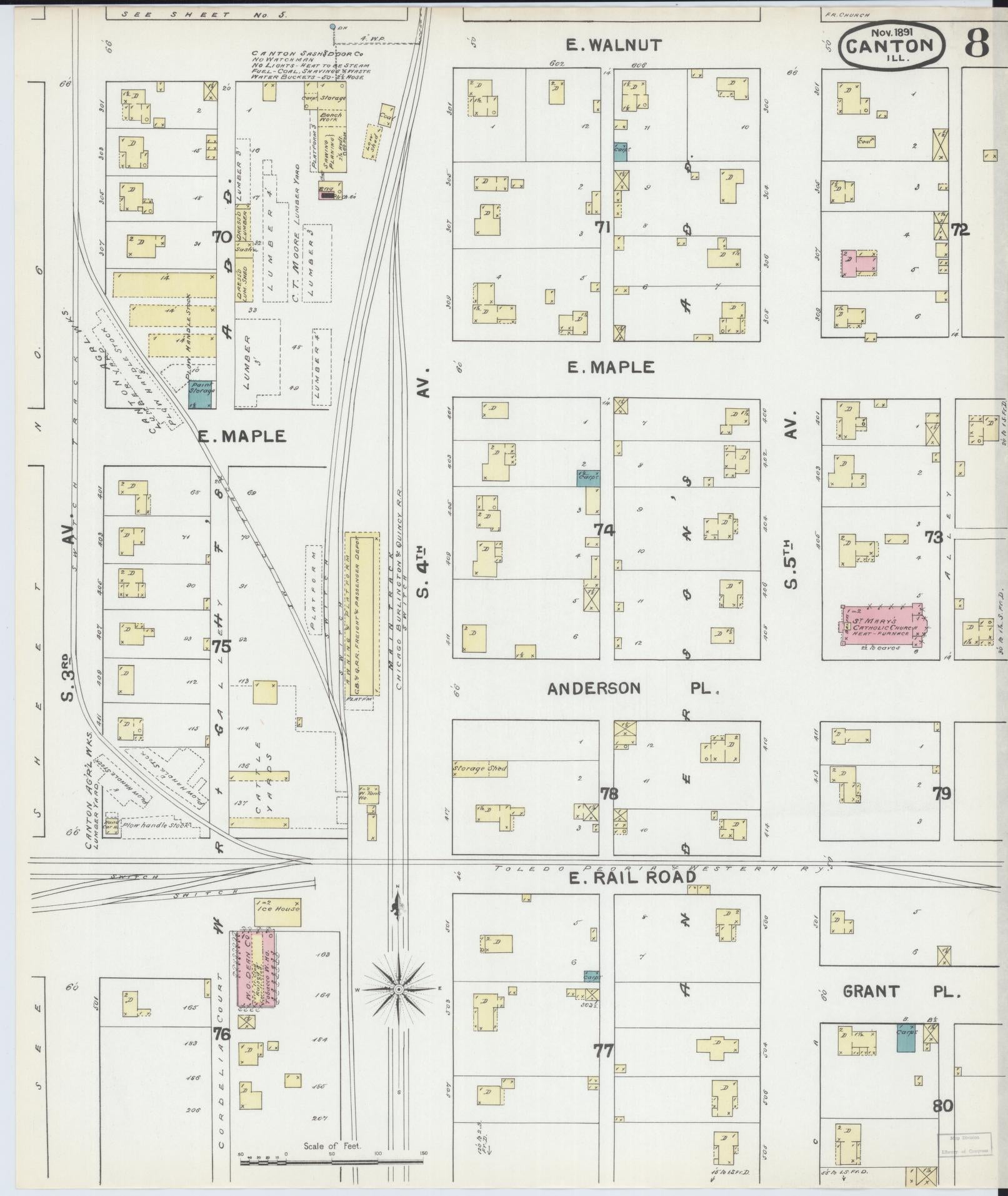 Sanborn Fire Insurance Map from Canton, Fulton County, Illinois (1891), Sheet #0008 - Complete Map Set gallery image, historic Sanborn map, vintage wall art, Illinois Illinois