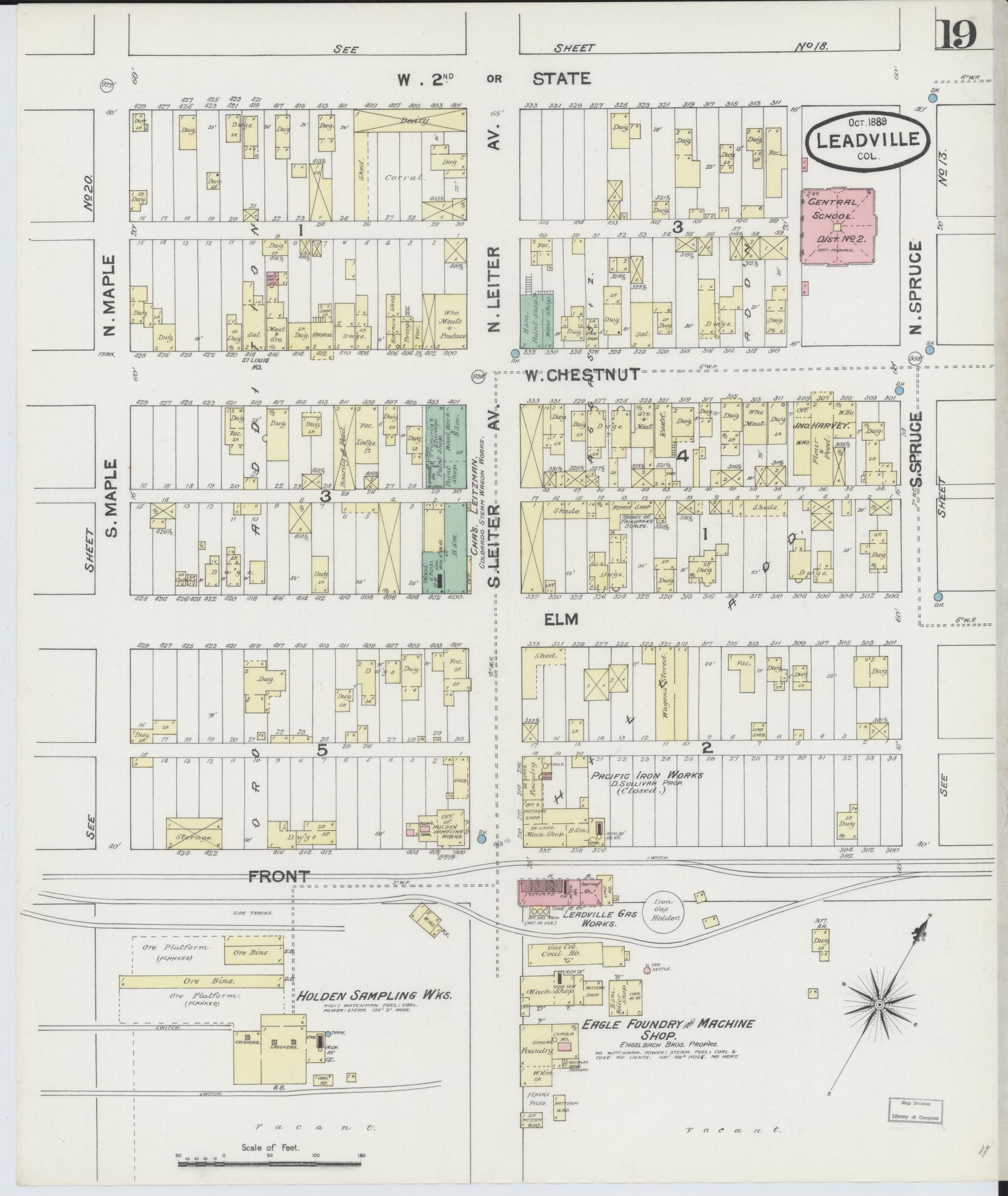 Sanborn Fire Insurance Map from Leadville, Lake County, Colorado (1889), Sheet #0019 - Historic Sanborn Fire Insurance Map Print, vintage old map wall art, antique decor, genealogy gift, Colorado Colorado map