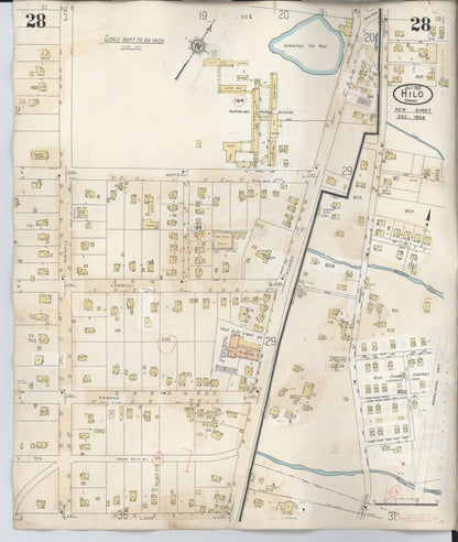 Sanborn Fire Insurance Map from Hilo, Hawaii County, Hawaii (1957), Sheet #0028 - Historic Sanborn Fire Insurance Map Print, vintage old map wall art