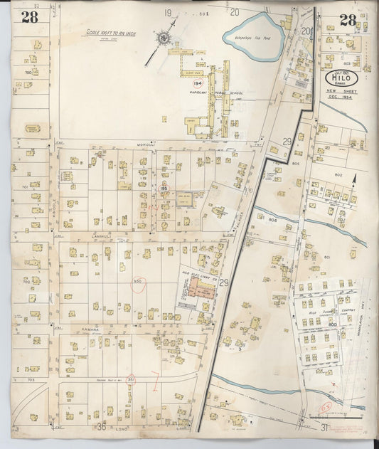 Sanborn Fire Insurance Map from Hilo, Hawaii County, Hawaii (1957), Sheet #0028 - Historic Sanborn Fire Insurance Map Print, vintage old map wall art