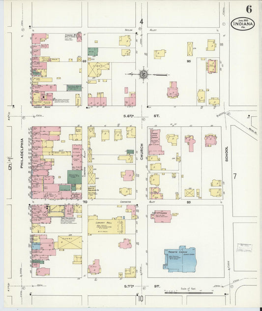 Sanborn Fire Insurance Map from Indiana, Indiana County, Pennsylvania (1910), Sheet #0006 - Historic Sanborn Fire Insurance Map Print, vintage old map wall art, antique decor, genealogy gift, Pennsylvania Pennsylvania map