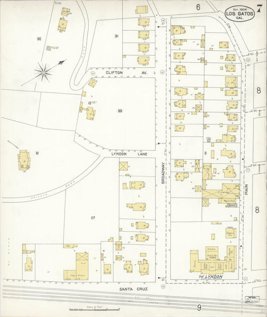 Sanborn Fire Insurance Map from Los Gatos, Santa Clara County, California (1904), Sheet #0007 - Historic Sanborn Fire Insurance Map Print, vintage old map wall art, antique decor, genealogy gift, California California map