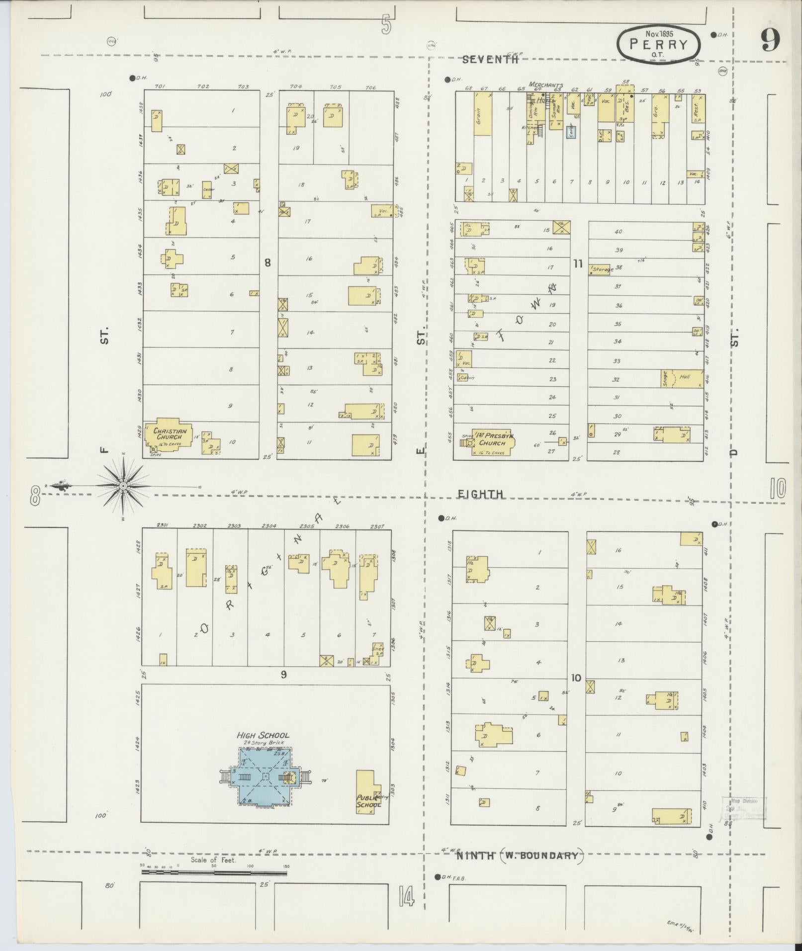 Sanborn Fire Insurance Map from Perry, Noble County, Oklahoma (1895), Sheet #0009 - Complete Map Set gallery image, historic Sanborn map, vintage wall art, Oklahoma Oklahoma