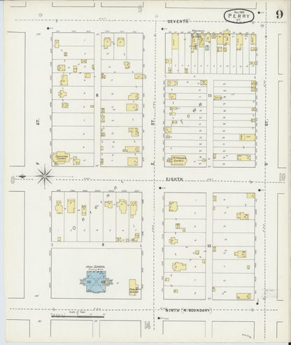 Sanborn Fire Insurance Map from Perry, Noble County, Oklahoma (1895), Sheet #0009 - Complete Map Set gallery image, historic Sanborn map, vintage wall art, Oklahoma Oklahoma