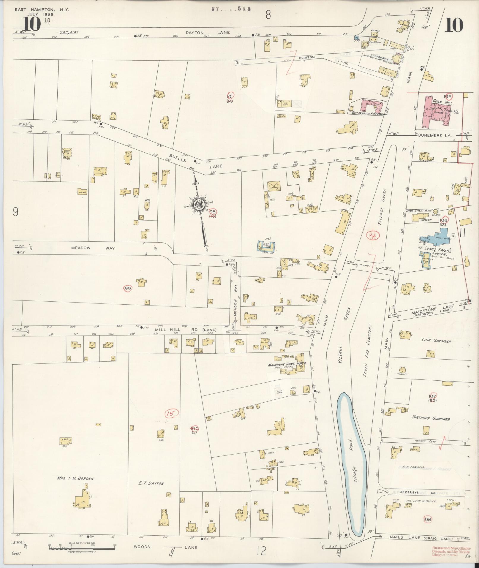 Sanborn Fire Insurance Map from Easthampton, Suffolk County, New York (1943), Sheet #0010 - Complete Map Set gallery image, historic Sanborn map, vintage wall art, New York New York