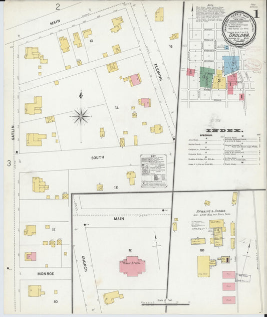 Sanborn Fire Insurance Map from Okolona, Chickasaw County, Mississippi (1899), Sheet #0001 - Complete Map Set gallery image, historic Sanborn map, vintage wall art, Mississippi Mississippi