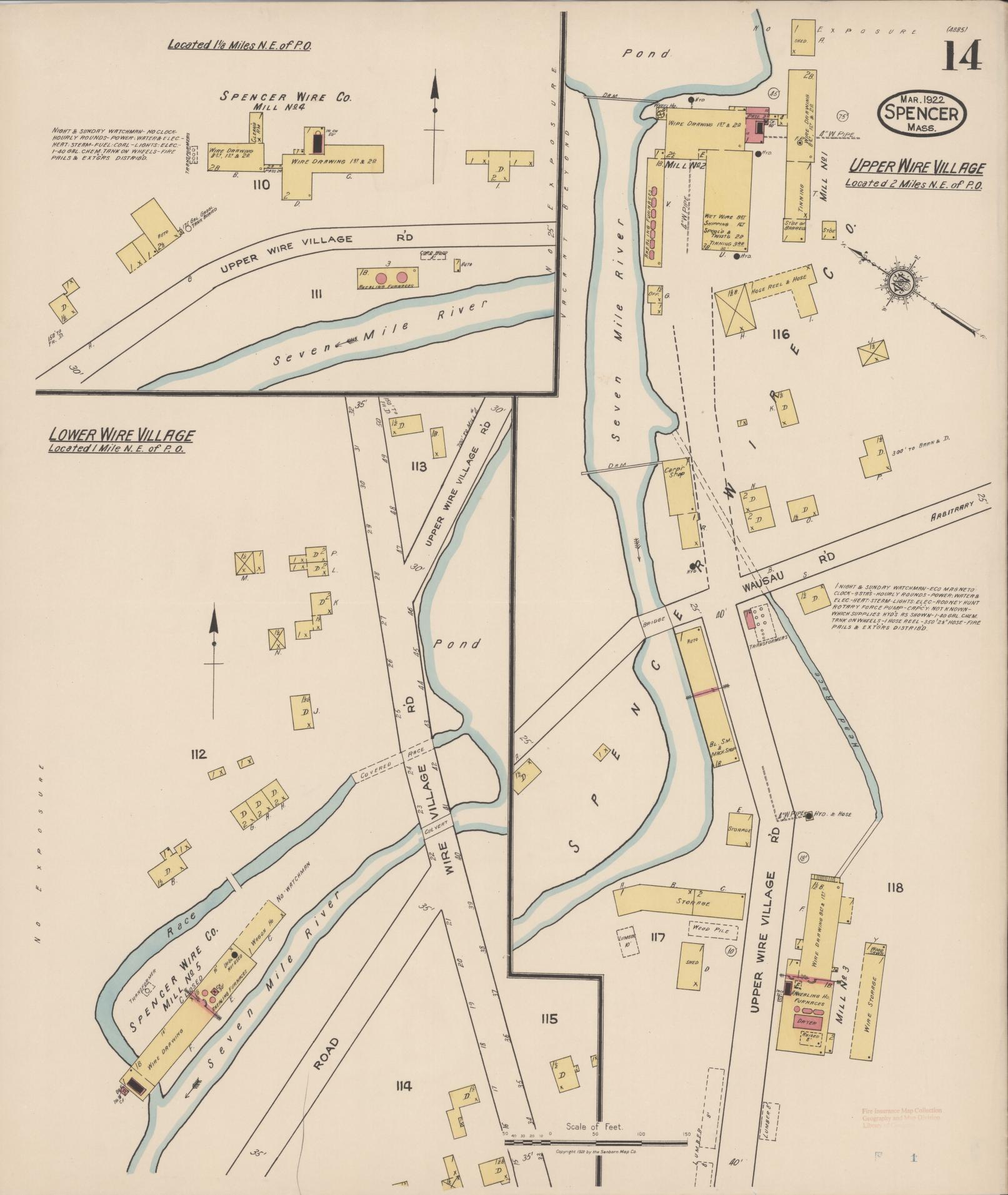 Sanborn Fire Insurance Map from Spencer, Worcester County, Massachusetts (1922), Sheet #0014 - Complete Map Set gallery image, historic Sanborn map, vintage wall art, Massachusetts Massachusetts