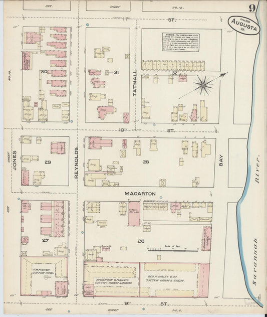 Sanborn Fire Insurance Map from Augusta, Richmond County, Georgia (1884), Sheet #0009 - Historic Sanborn Fire Insurance Map Print, vintage old map wall art, antique decor, genealogy gift, Georgia Georgia map
