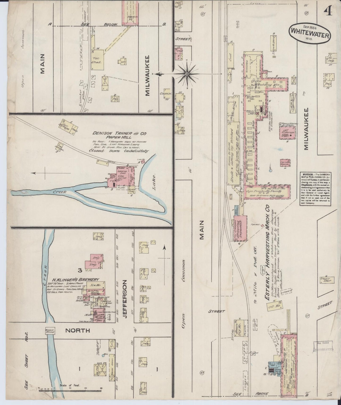 Sanborn Fire Insurance Map from Whitewater, Walworth County, Wisconsin (1884), Sheet #0004 - Complete Map Set gallery image, historic Sanborn map, vintage wall art, Wisconsin Wisconsin