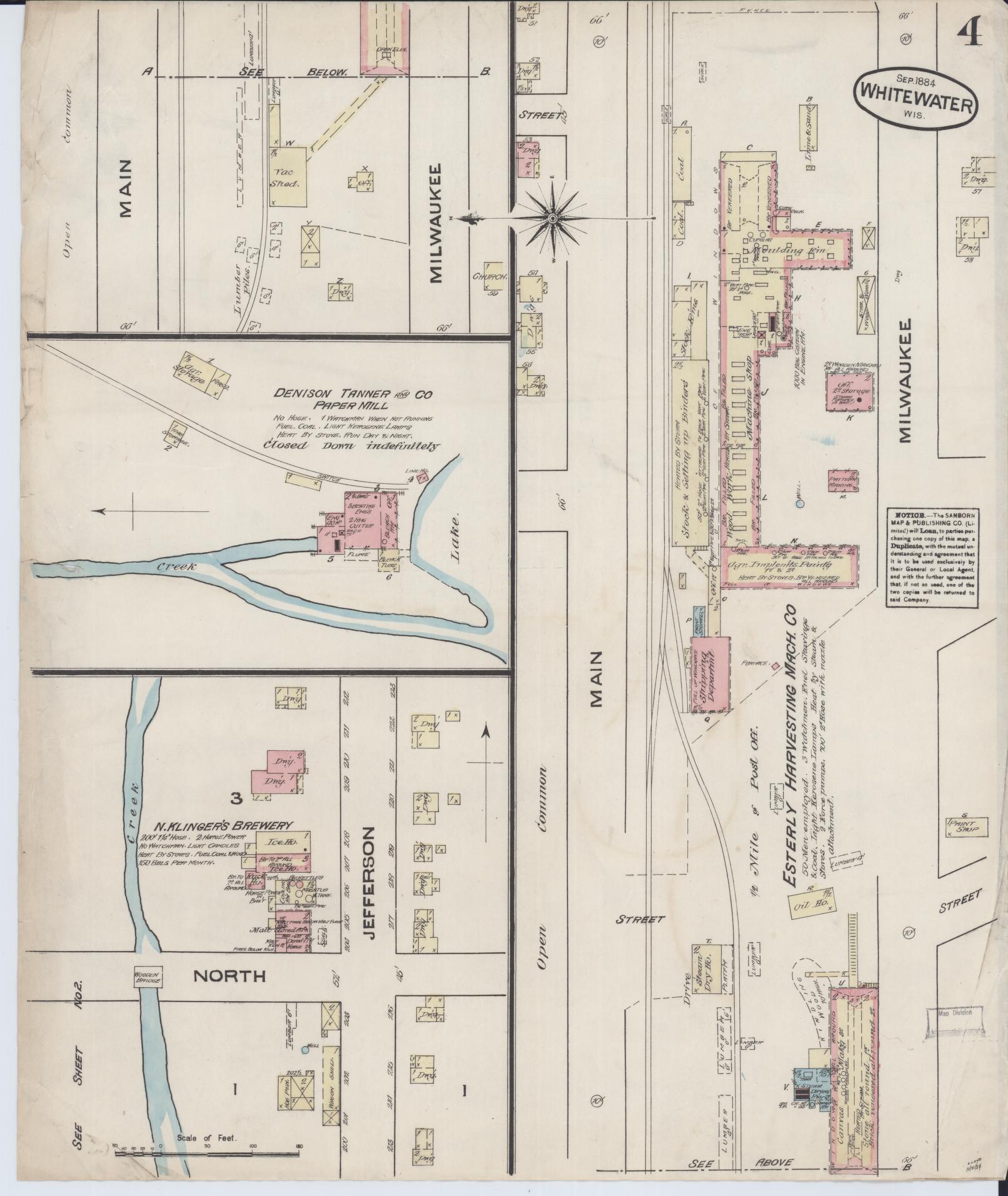 Sanborn Fire Insurance Map from Whitewater, Walworth County, Wisconsin (1884), Sheet #0004 - Complete Map Set gallery image, historic Sanborn map, vintage wall art, Wisconsin Wisconsin