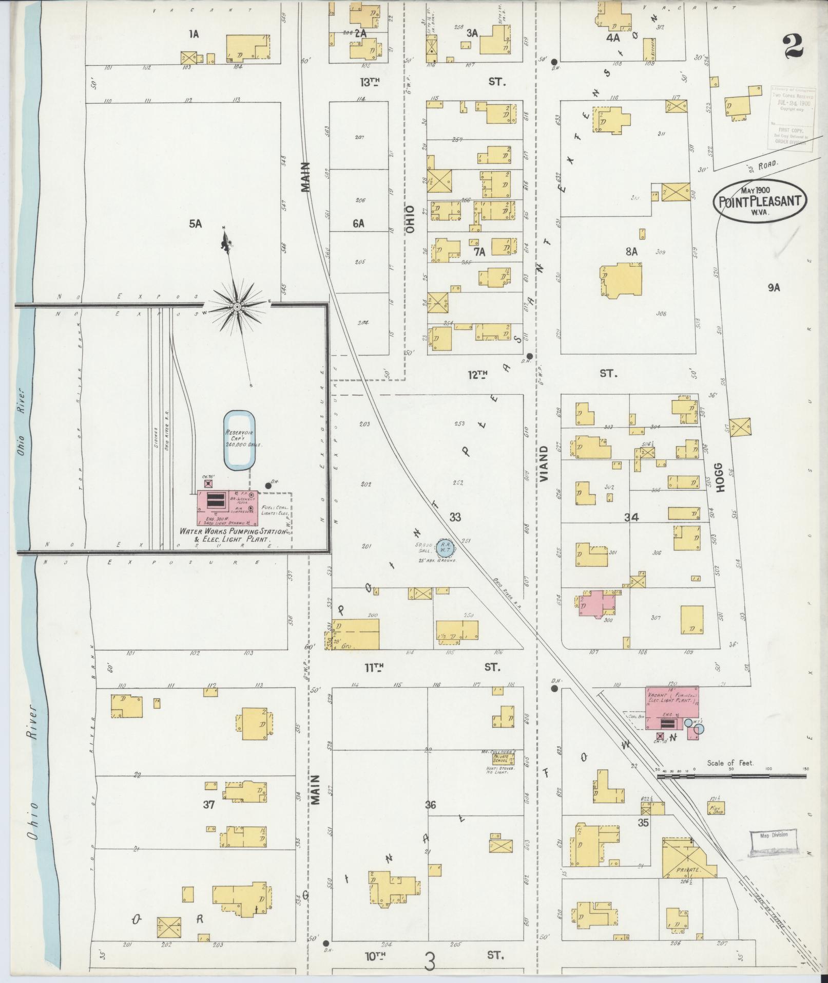 Sanborn Fire Insurance Map from Point Pleasant, Mason County, West Virginia (1900), Sheet #0002 - Complete Map Set gallery image, historic Sanborn map, vintage wall art, West Virginia West Virginia