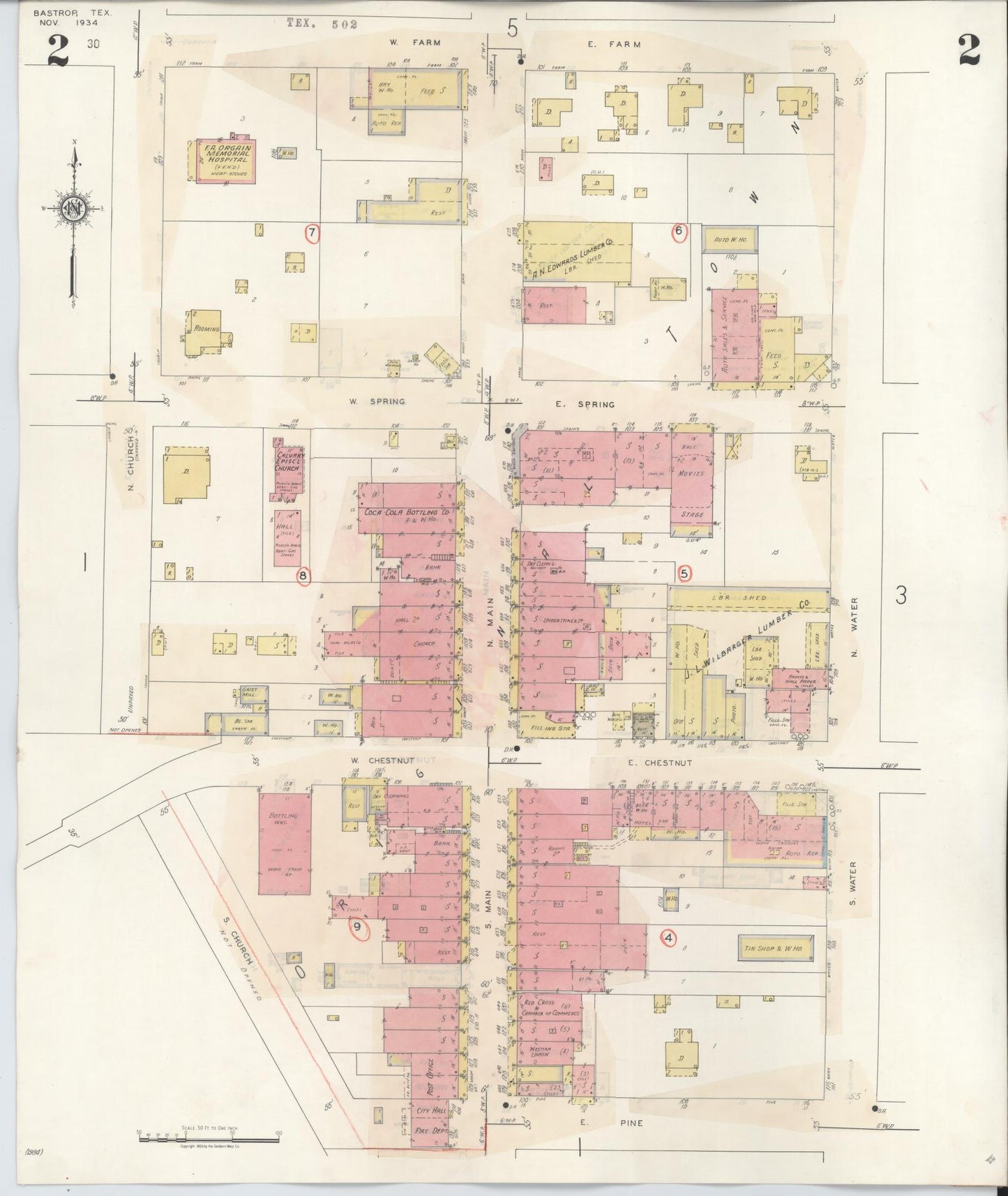 Sanborn Fire Insurance Map from Bastrop, Bastrop County, Texas (1944), Sheet #0002 - Complete Map Set gallery image, historic Sanborn map, vintage wall art, Texas Texas