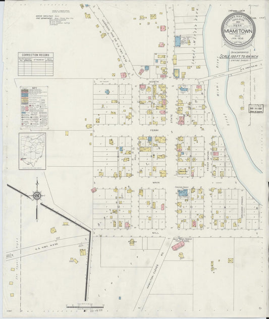 Sanborn Fire Insurance Map from Miamitown, Hamilton County, Ohio (1938), Sheet #0001 - Historic Sanborn Fire Insurance Map Print, vintage old map wall art, antique decor, genealogy gift, Ohio Ohio map