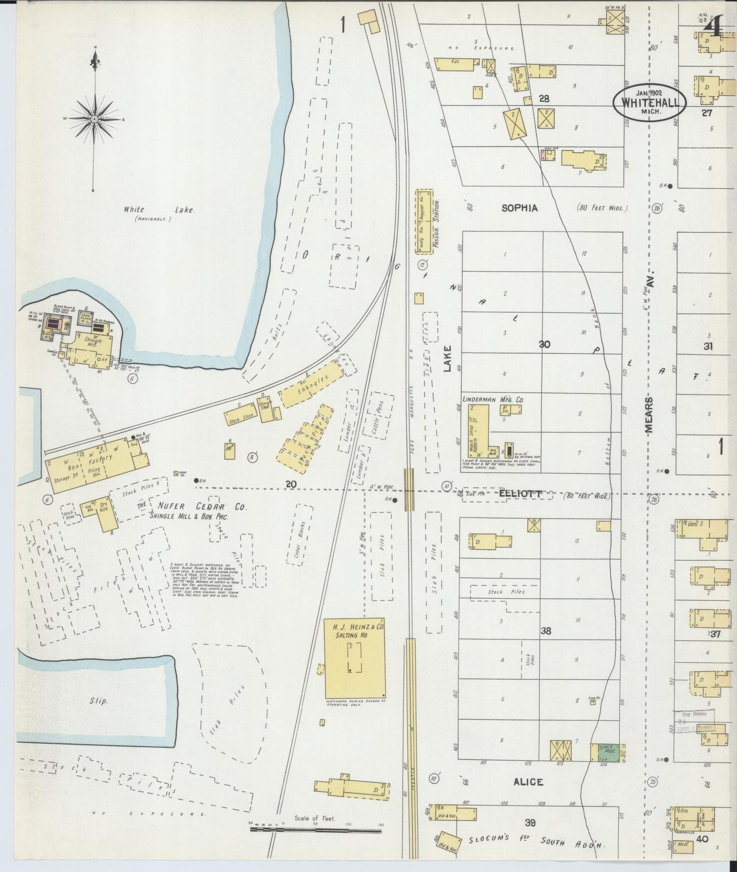 Sanborn Fire Insurance Map from Whitehall, Muskegon County, Michigan (1902), Sheet #0004 - Historic Sanborn Fire Insurance Map Print, vintage old map wall art, antique decor, genealogy gift, Michigan Michigan map