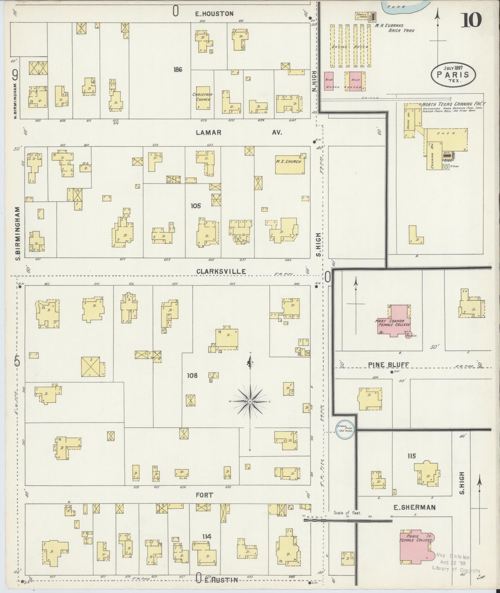 Sanborn Fire Insurance Map from Paris, Lamar County, Texas (1897), Sheet #0010 - Complete Map Set gallery image, historic Sanborn map, vintage wall art, Texas Texas