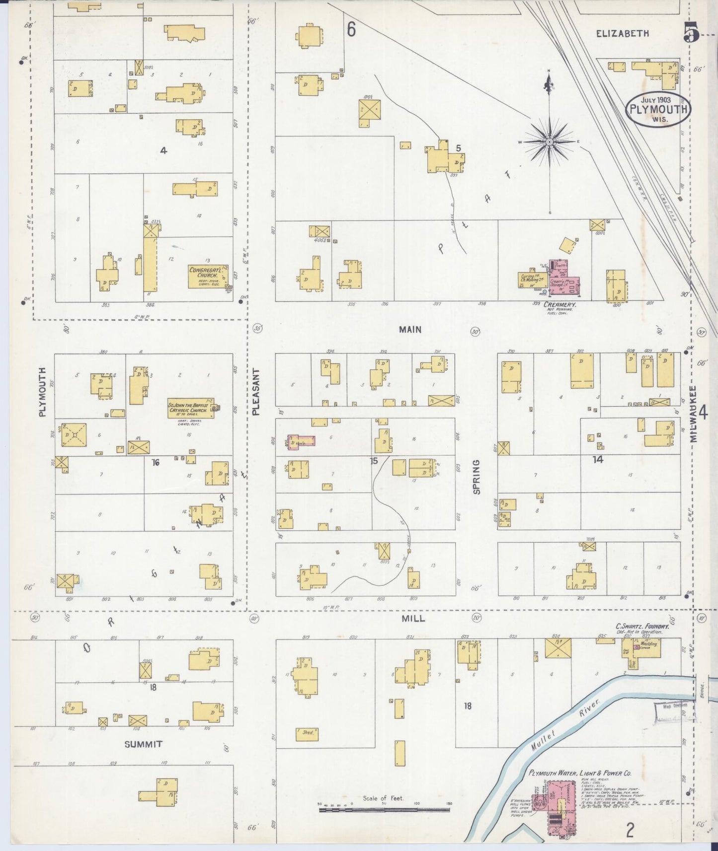 Sanborn Fire Insurance Map from Plymouth, Sheboygan County, Wisconsin (1903), Sheet #0005 - Complete Map Set gallery image, historic Sanborn map, vintage wall art, Wisconsin Wisconsin