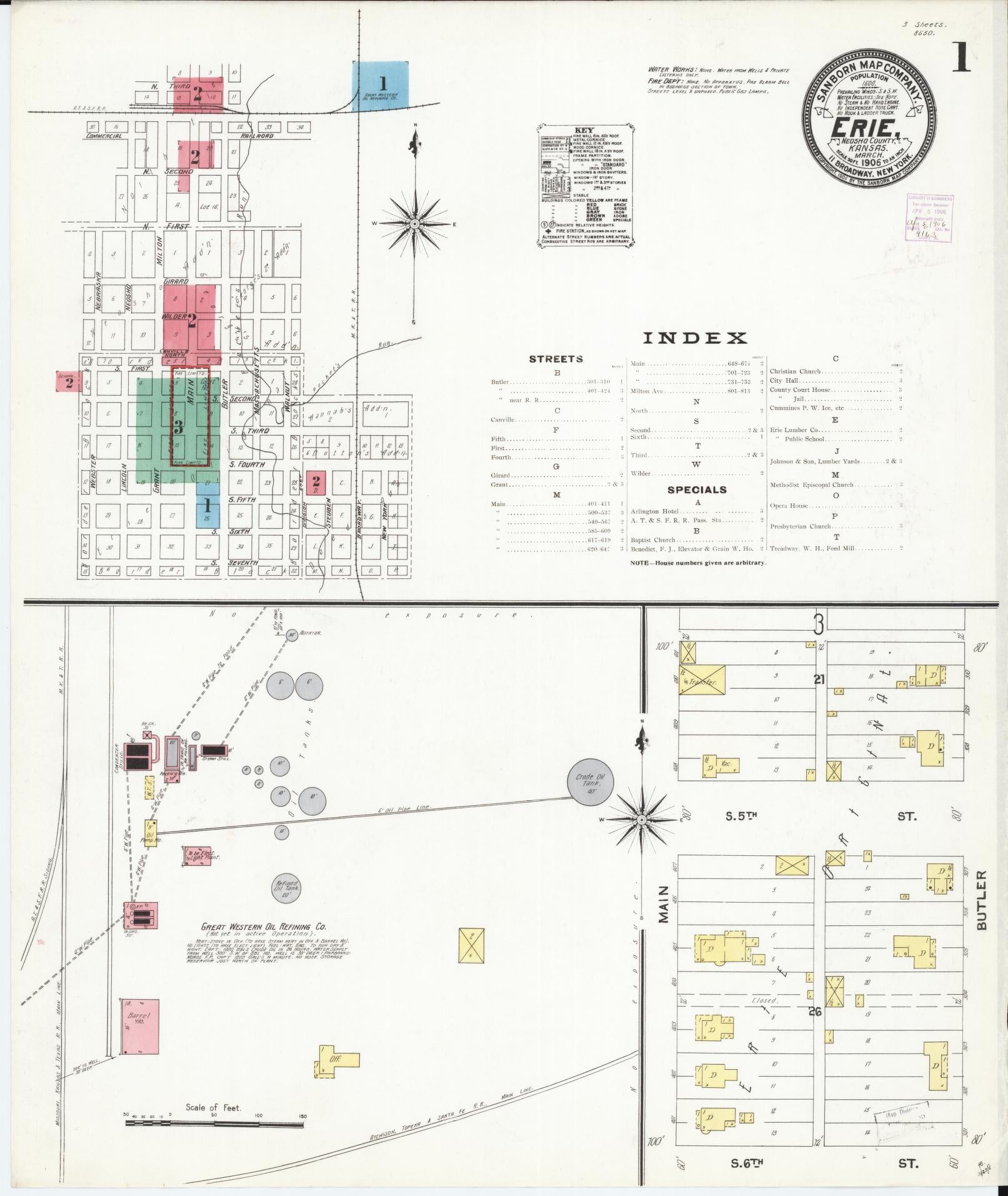 Sanborn Fire Insurance Map from Erie, Neosho County, Kansas (1906), Sheet #0001 - Complete Map Set gallery image, historic Sanborn map, vintage wall art, Kansas Kansas
