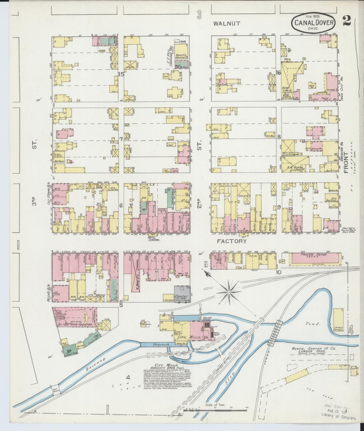 Sanborn Fire Insurance Map from Canal Dover, Tuscarawas County, Ohio (1893), Sheet #0002 - Historic Sanborn Fire Insurance Map Print, vintage old map wall art, antique decor, genealogy gift, Ohio Ohio map