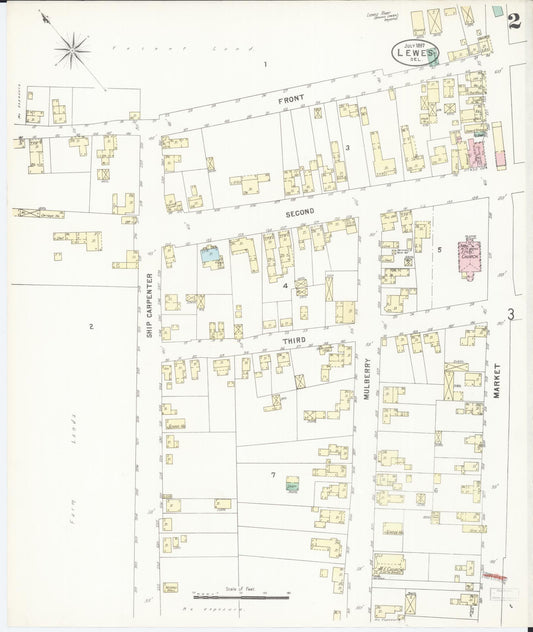 Sanborn Fire Insurance Map from Lewes, Sussex County, Delaware (1897), Sheet #0002 - Historic Sanborn Fire Insurance Map Print, vintage old map wall art, antique decor, genealogy gift, Delaware Delaware map